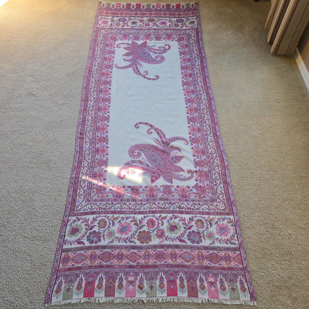 NWOT Cashmere Kashmiri Scarf Shawl Jacquard Embroidered Pink Purple - Picture 5 of 16